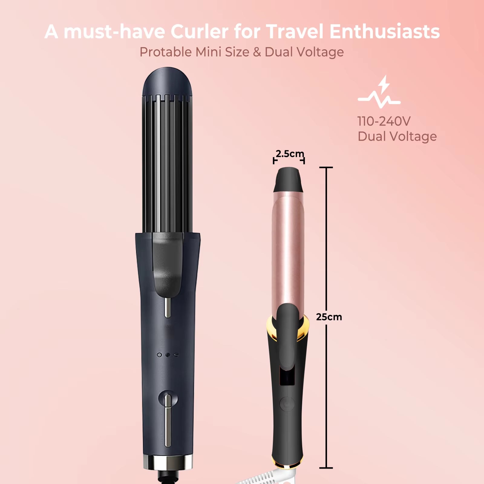 Ceramic Mini Hair Curler 25Mm Travel Curling Iron Dual Voltage Curling Wand Small Hair Iron Styler Curly Hair Products